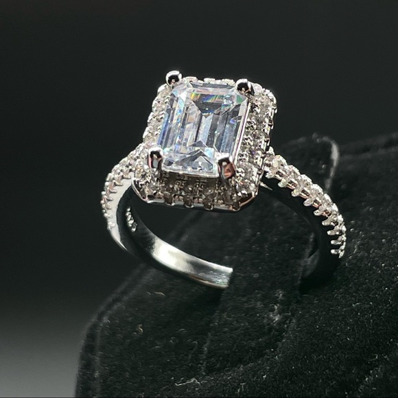 925 Sterling Silver Emerald Cut Diamond Ring 6 - Picture 2 of 12